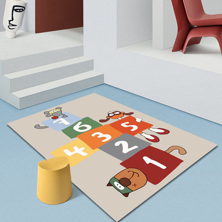 BowLift | Stylish animal print rug with number beige and brown children's rug polyester pet-friendly washable non-slip area rug for decoration