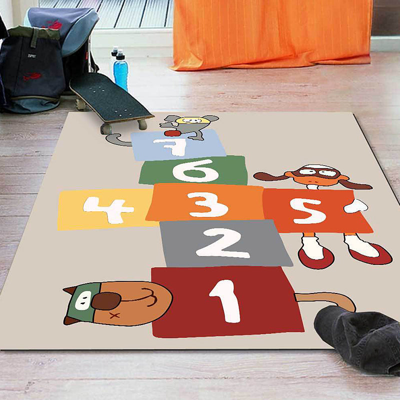 BowLift | Stylish animal print rug with number beige and brown children's rug polyester pet-friendly washable non-slip area rug for decoration