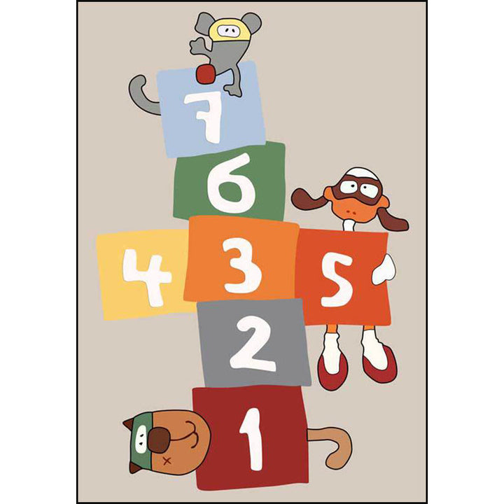 BowLift | Stylish animal print rug with number beige and brown children's rug polyester pet-friendly washable non-slip area rug for decoration