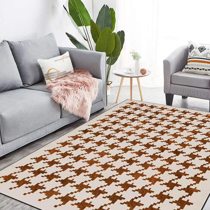 Modernist Houndstooth Pattern Carpet Orange Red Polyester Carpet Non-slip Pet-friendly Washable Carpet for Bedroom | Bowlift