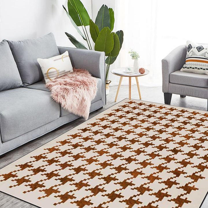 Modernist Houndstooth Pattern Carpet Orange Red Polyester Carpet Non-slip Pet-friendly Washable Carpet for Bedroom | Bowlift