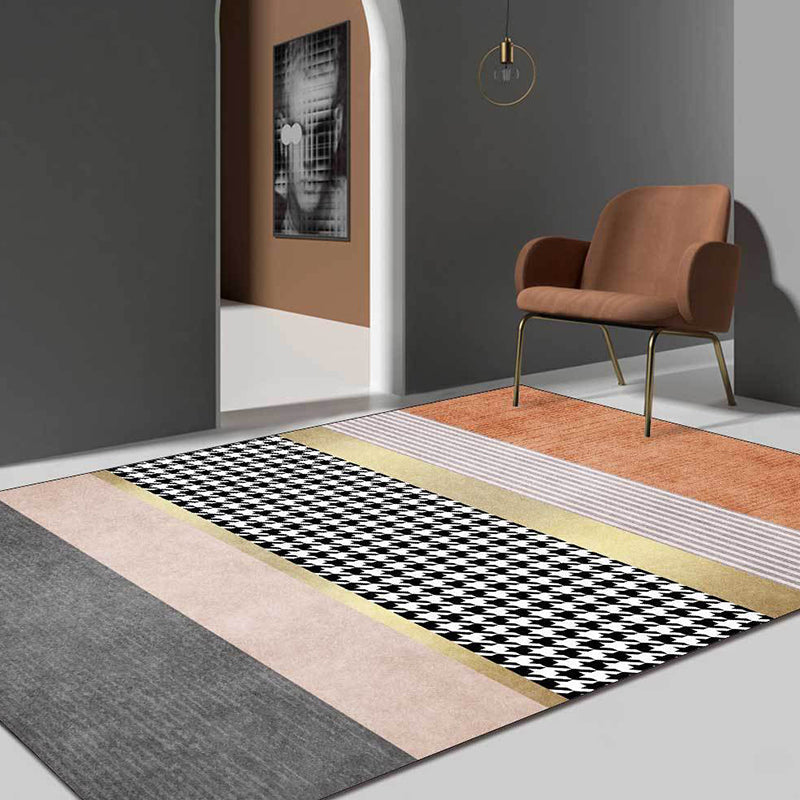 Modernist Houndstooth Pattern Carpet Orange Polyester Carpet Non-Slip Pet-Friendly Washable Carpet for Bedroom | Bowlift