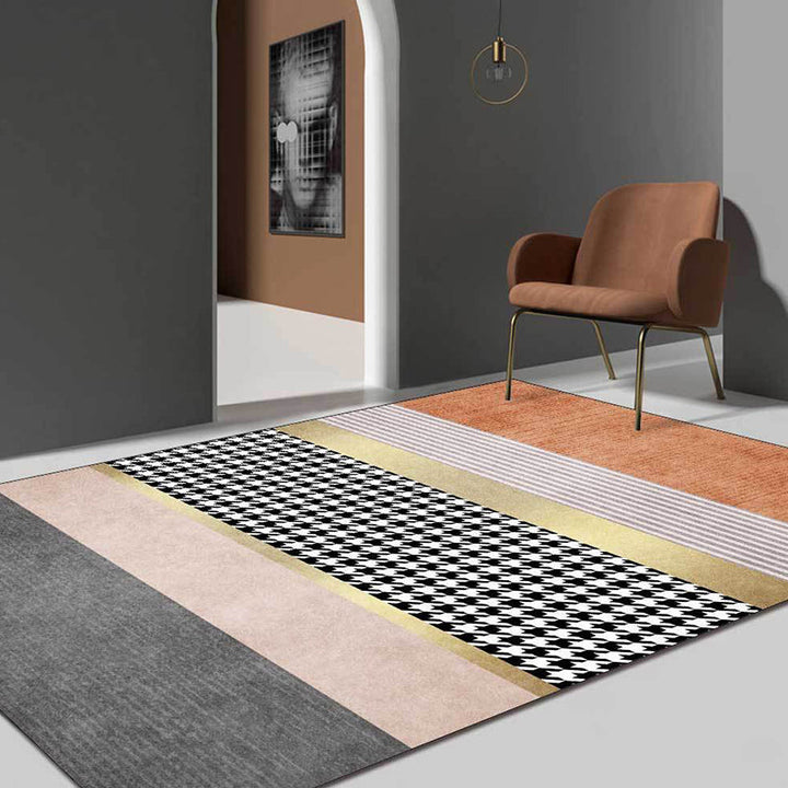 Modernist Houndstooth Pattern Carpet Orange Polyester Carpet Non-Slip Pet-Friendly Washable Carpet for Bedroom | Bowlift