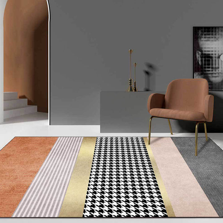 Modernist Houndstooth Pattern Carpet Orange Polyester Carpet Non-Slip Pet-Friendly Washable Carpet for Bedroom | Bowlift