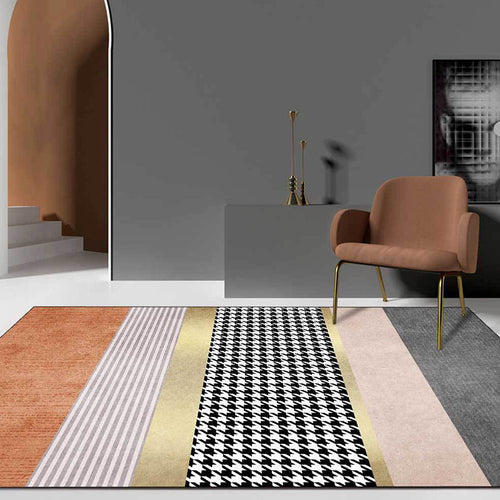 Modernist Houndstooth Pattern Carpet Orange Polyester Carpet Non-Slip Pet-Friendly Washable Carpet for Bedroom | Bowlift