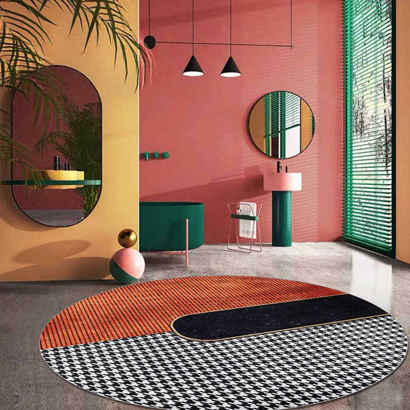 Orange Houndstooth Pattern Carpet Polyester Minimalist Carpet Pet-Friendly Washable Non-Slip Carpet for the Living Room | Bowlift