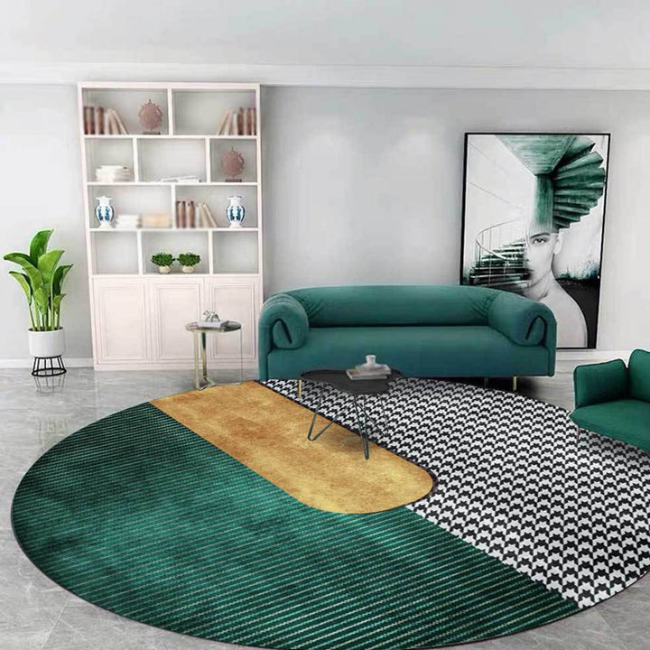Green Living Room Carpet Modernism Houndstooth Pattern Carpet Polyester Washable Non-Slip Underlay Pet-Friendly Carpet | Bowlift