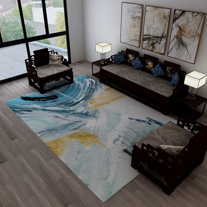 BowLift | Industrial Watercolor Pattern Carpet Blue Polyester Carpet Non-Slip Pet Friendly Washable Area Rug for Bedroom