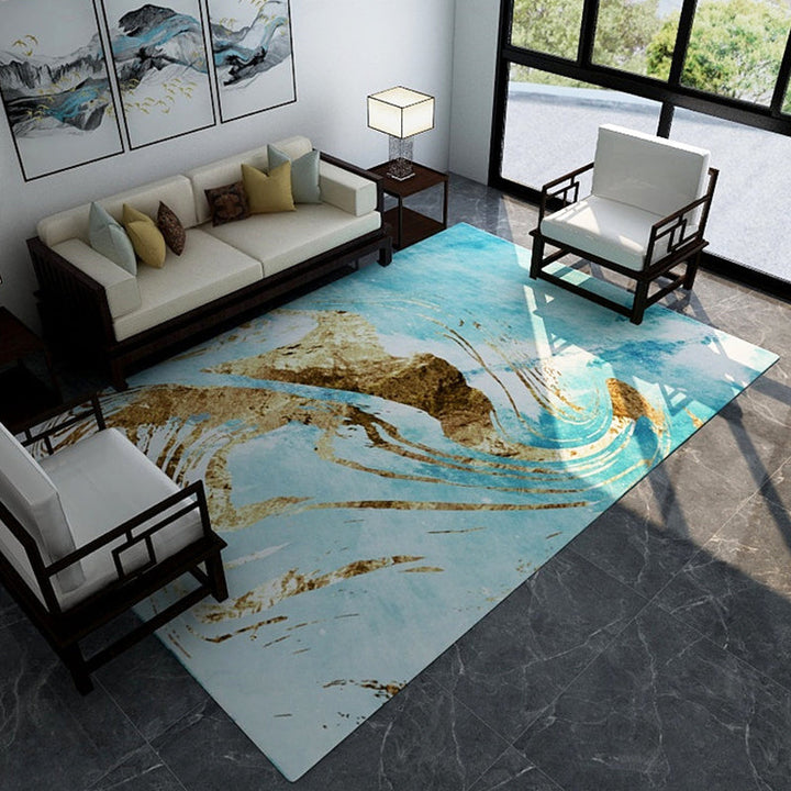 BowLift | Industrial Watercolor Pattern Carpet Blue Polyester Carpet Non-Slip Pet Friendly Washable Area Rug for Bedroom