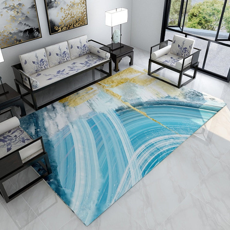BowLift | Industrial Watercolor Pattern Carpet Blue Polyester Carpet Non-Slip Pet Friendly Washable Area Rug for Bedroom
