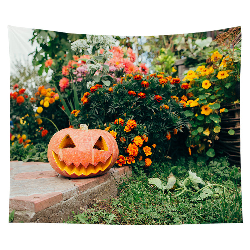Halloween Decorative Wall Tapestry with Pumpkin Jack-O'-Lantern Print