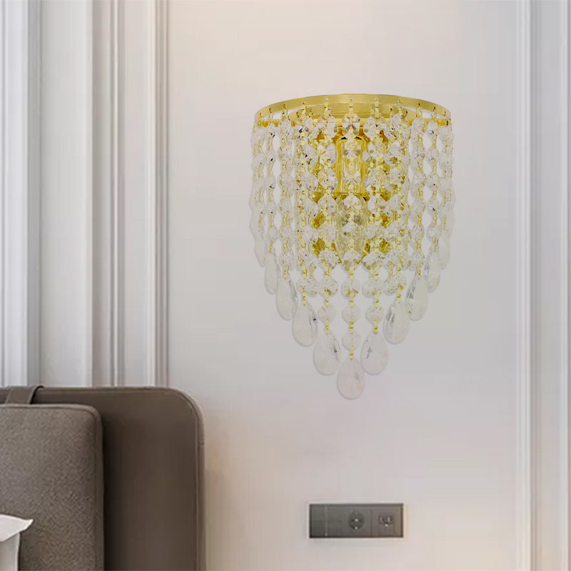 BowLift | 10"/15" W Z tapered wall lamp Vintage Metal 1 Lamp Gold Sconces with Clear Crystal Draping