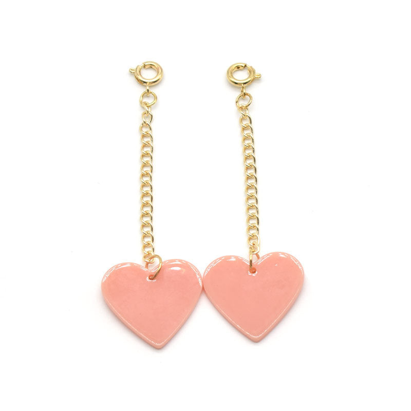 Heart-Shaped Dangle Earrings with Golden Chain Bowlift
