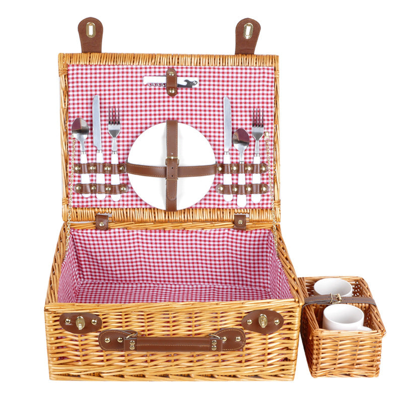 Ladies luxurious picnic basket with integrated crockery set and insulated cooler compartment Bowlift