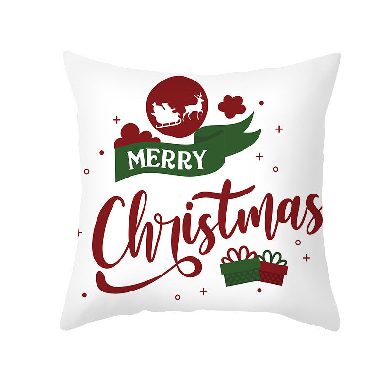 Festive Holiday Linen Throw Pillow Cover with Merry Christmas Script