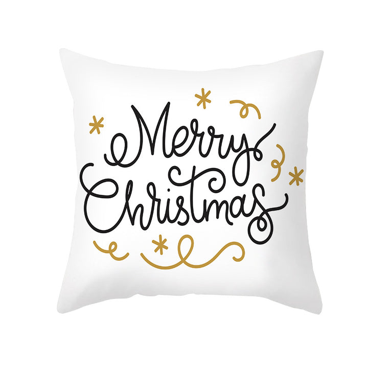 Festive Holiday Linen Throw Pillow Cover with Merry Christmas Script