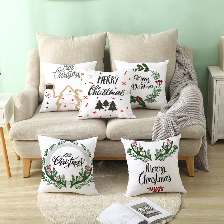 Festive Holiday Linen Throw Pillow Cover with Merry Christmas Script