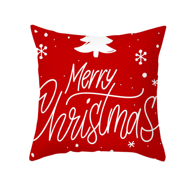Festive Holiday Linen Throw Pillow Cover with Merry Christmas Script
