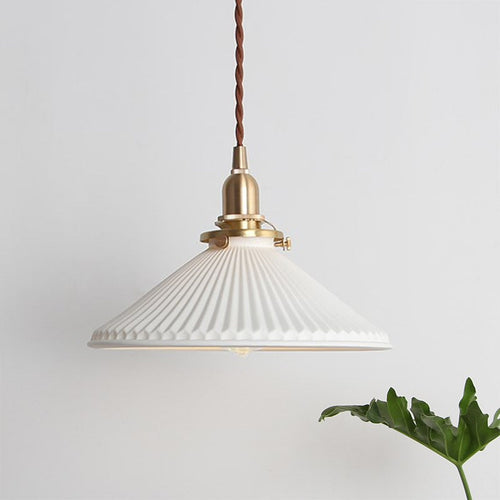 Ribbed Cone Pendant Lamp Ceramic Dining Room Lighting | Bowlift