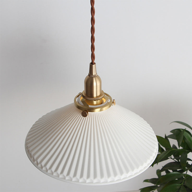 Ribbed Cone Pendant Lamp Ceramic Dining Room Lighting | Bowlift