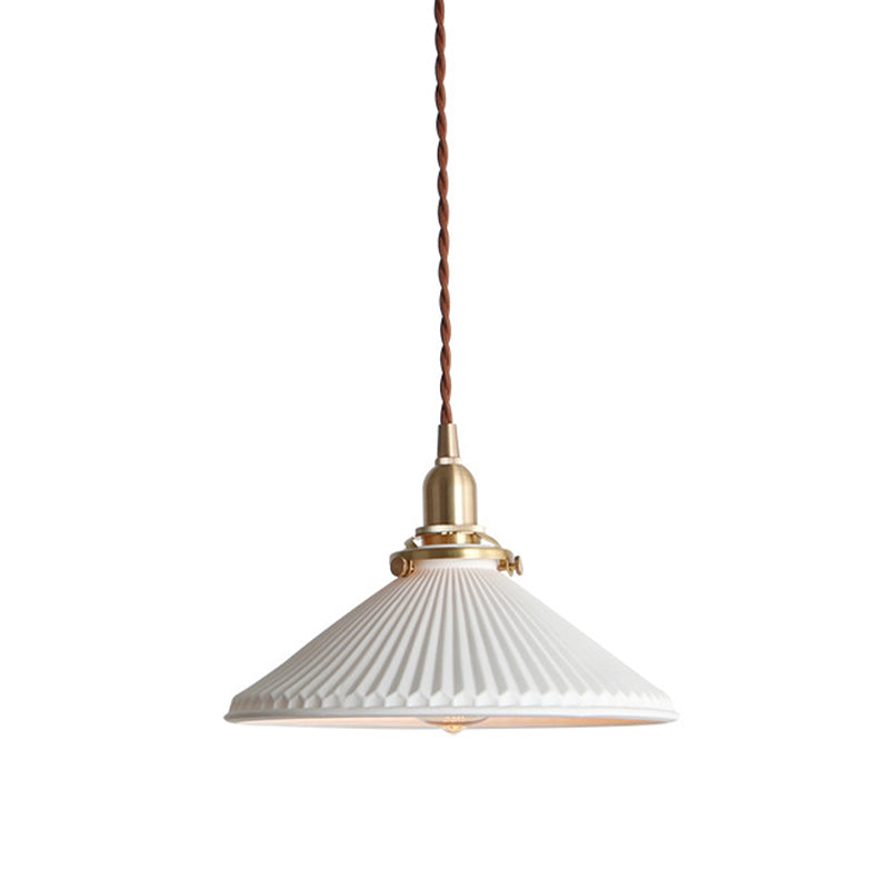 Ribbed Cone Pendant Lamp Ceramic Dining Room Lighting | Bowlift