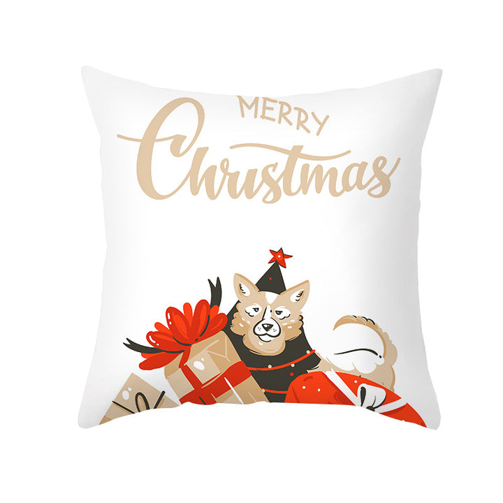 Festive Holiday Linen Throw Pillow Cover with Merry Christmas Script