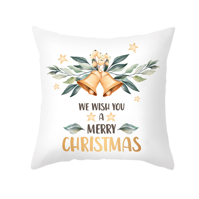 Festive Holiday Linen Throw Pillow Cover with Merry Christmas Script