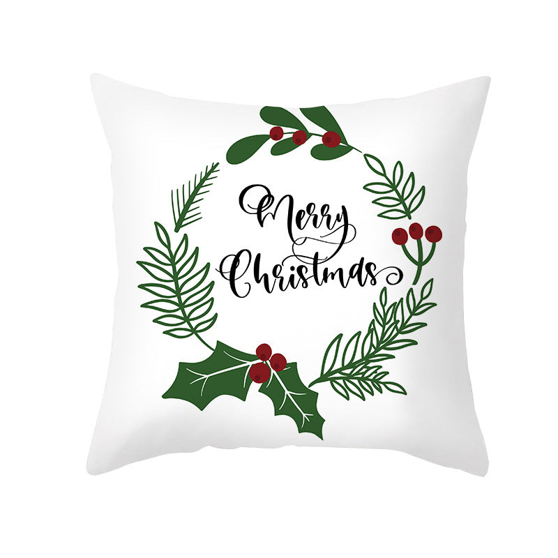 Festive Holiday Linen Throw Pillow Cover with Merry Christmas Script