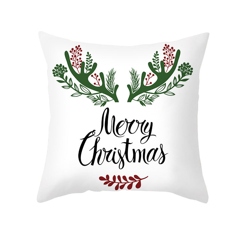 Festive Holiday Linen Throw Pillow Cover with Merry Christmas Script