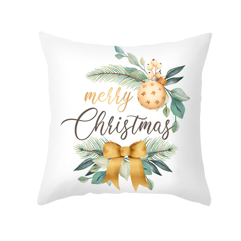 Festive Holiday Linen Throw Pillow Cover with Merry Christmas Script