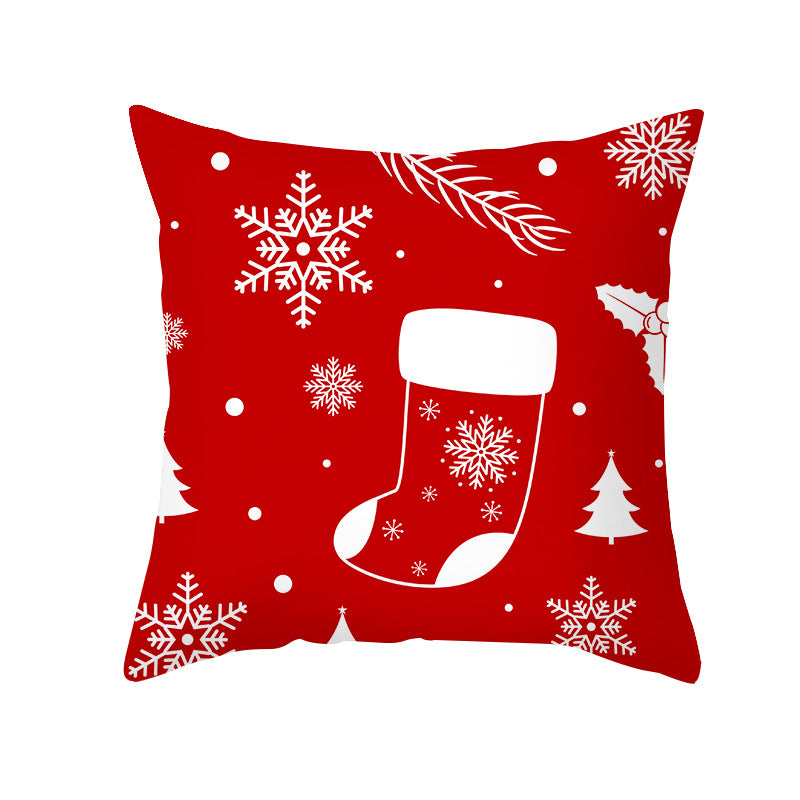 Festive Holiday Linen Throw Pillow Cover with Merry Christmas Script