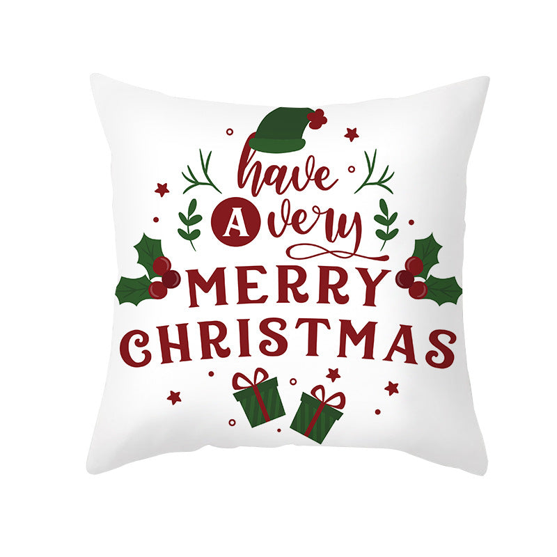 Festive Holiday Linen Throw Pillow Cover with Merry Christmas Script