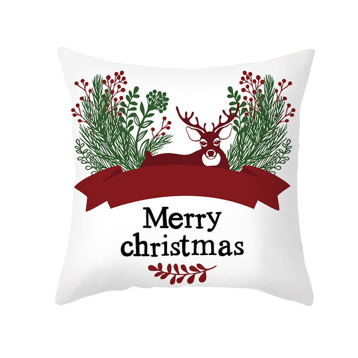 Festive Holiday Linen Throw Pillow Cover with Merry Christmas Script