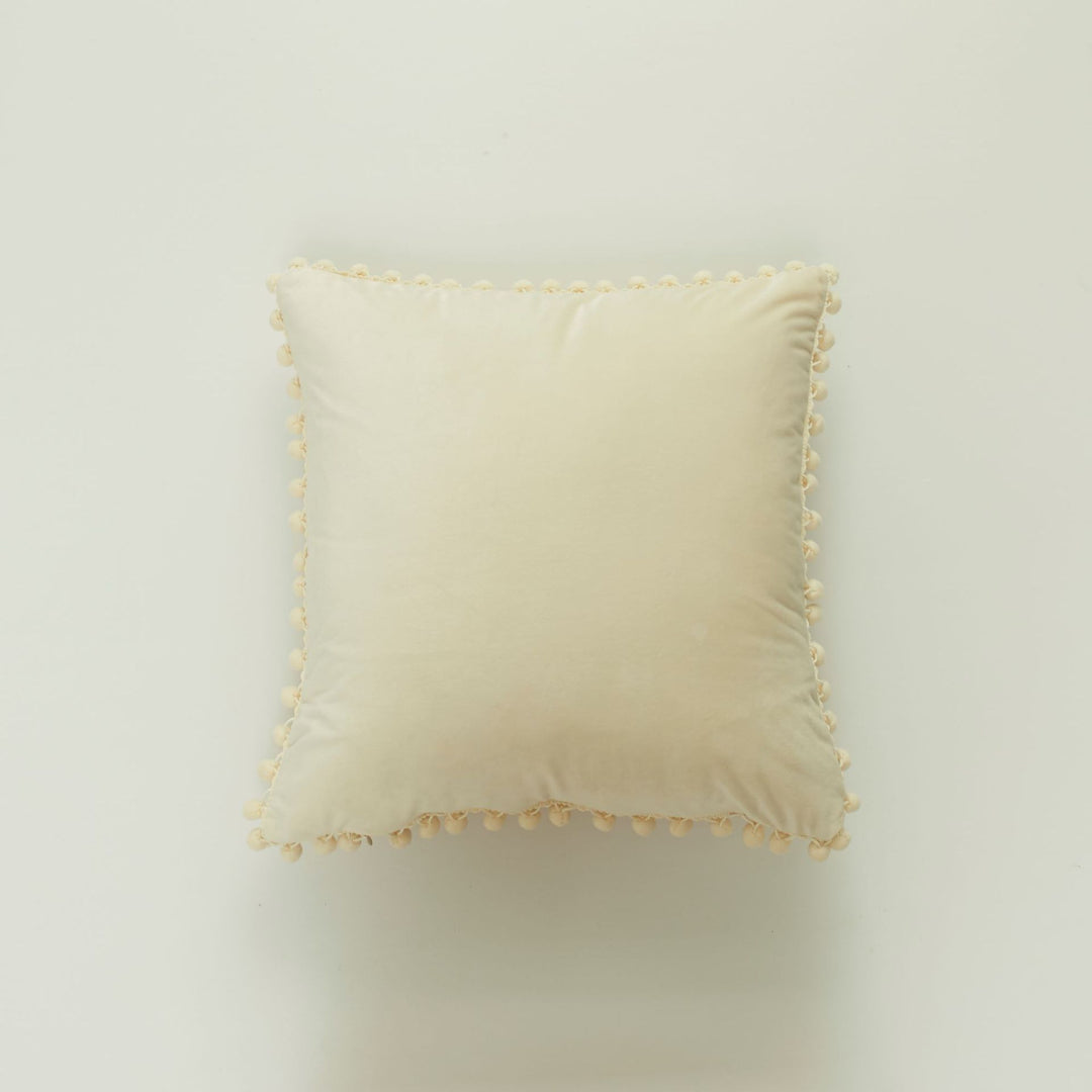 Decorative Velvet Cushion with Pom-Pom Trim