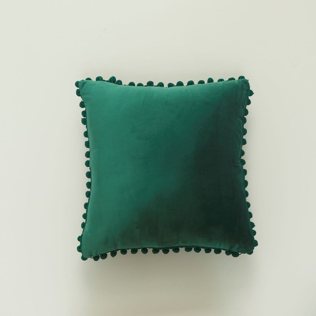Decorative Velvet Cushion with Pom-Pom Trim