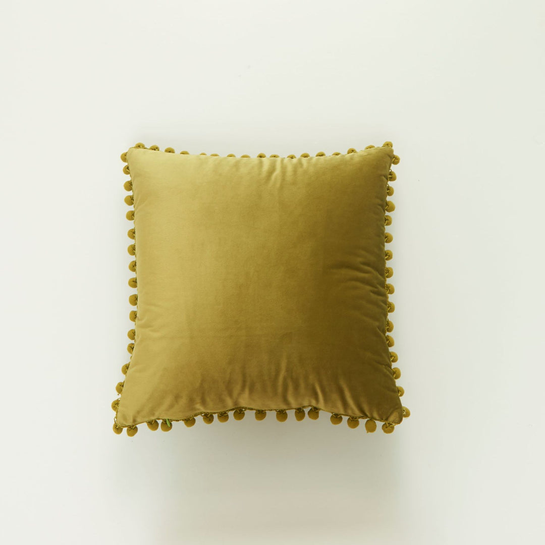 Decorative Velvet Cushion with Pom-Pom Trim