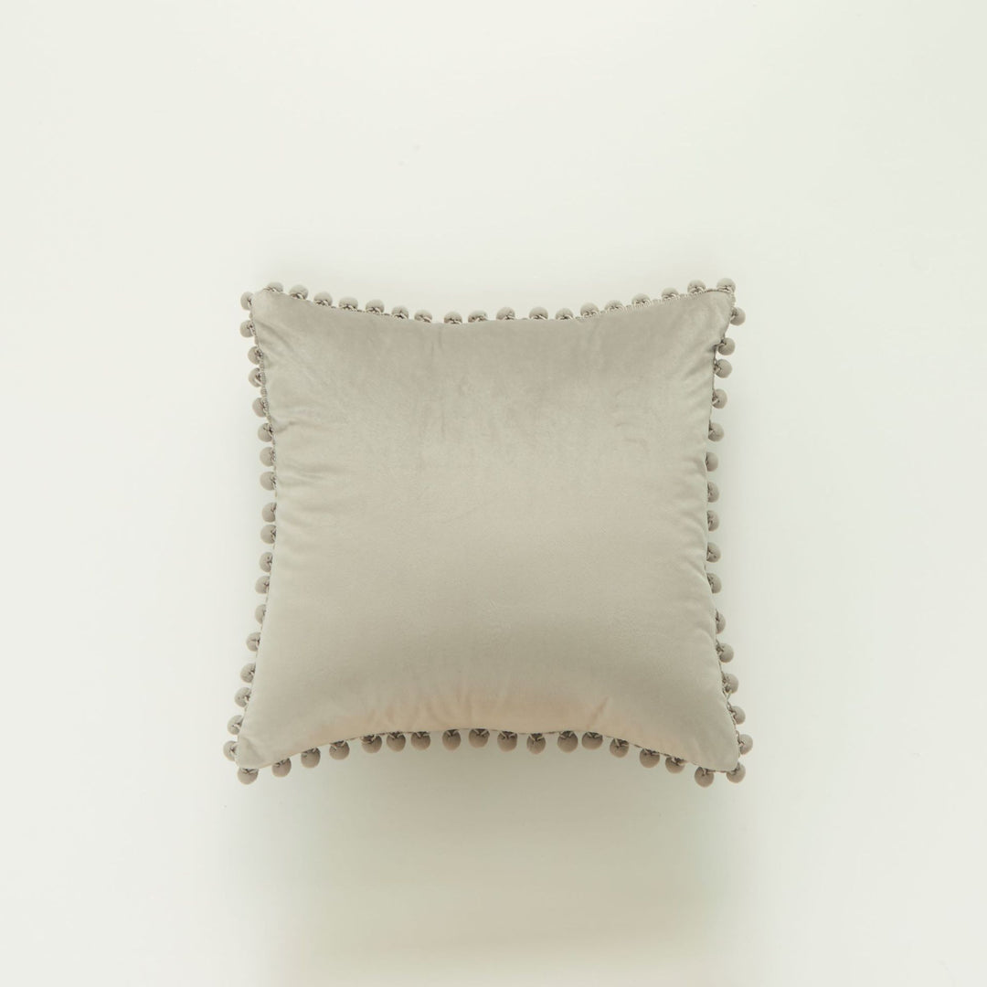 Decorative Velvet Cushion with Pom-Pom Trim