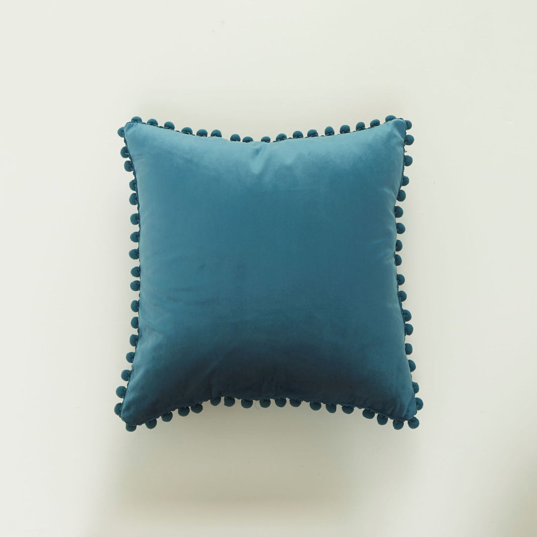Decorative Velvet Cushion with Pom-Pom Trim
