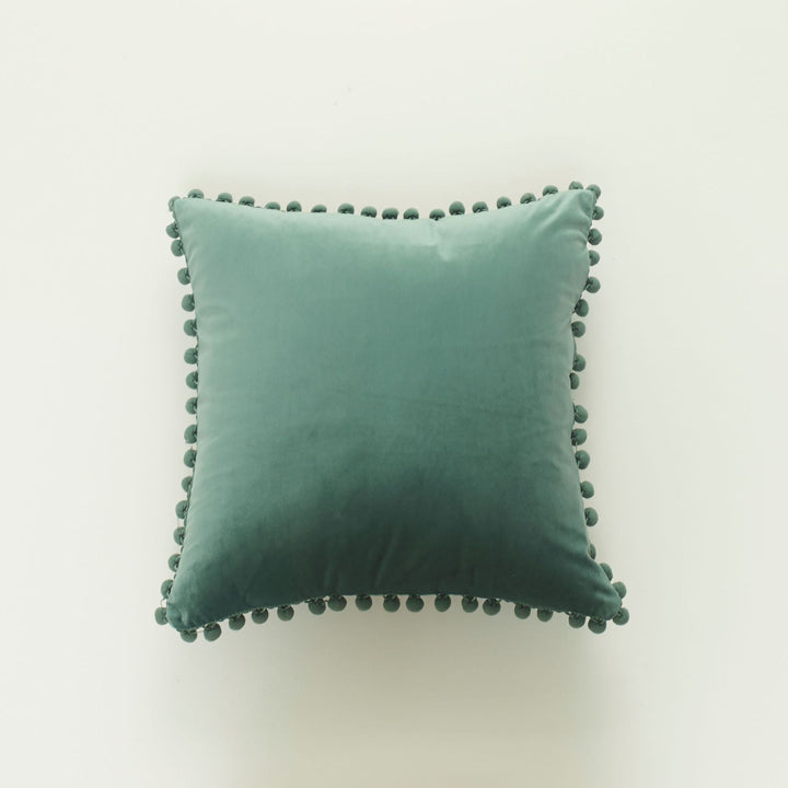 Decorative Velvet Cushion with Pom-Pom Trim