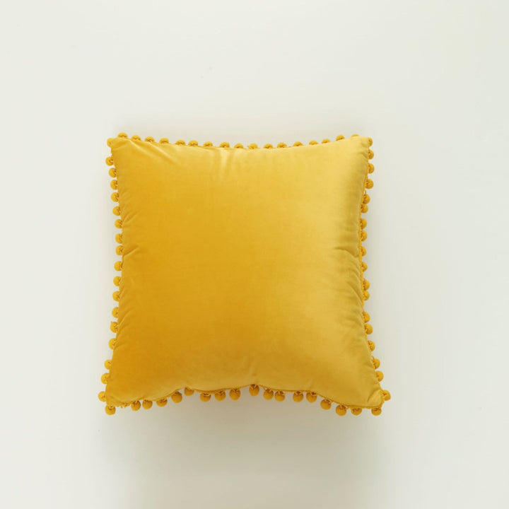 Decorative Velvet Cushion with Pom-Pom Trim