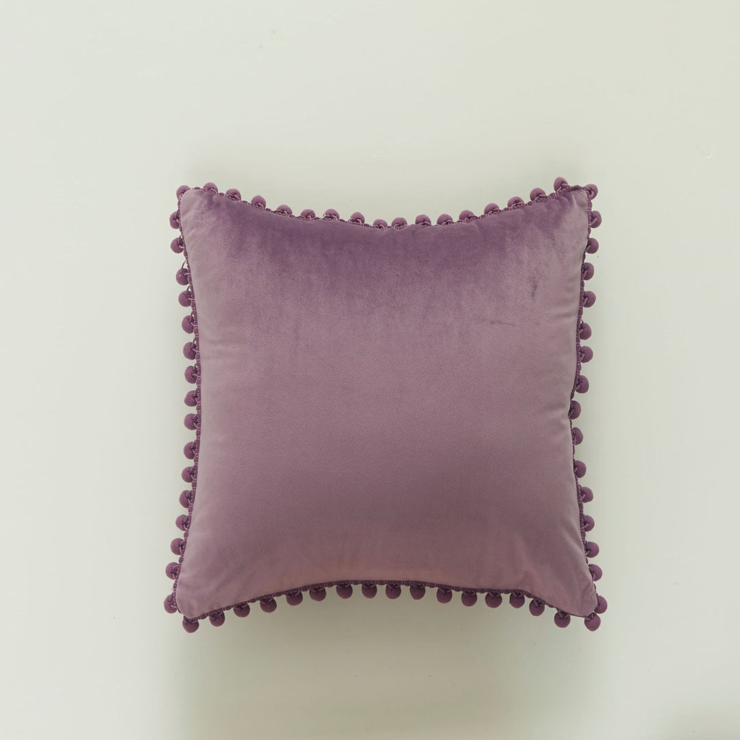 Decorative Velvet Cushion with Pom-Pom Trim