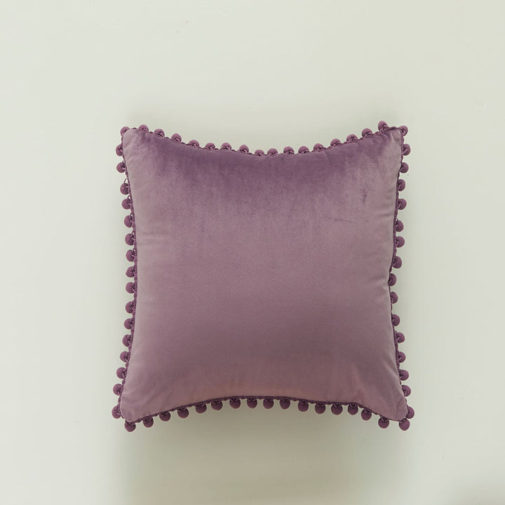 Decorative Velvet Cushion with Pom-Pom Trim