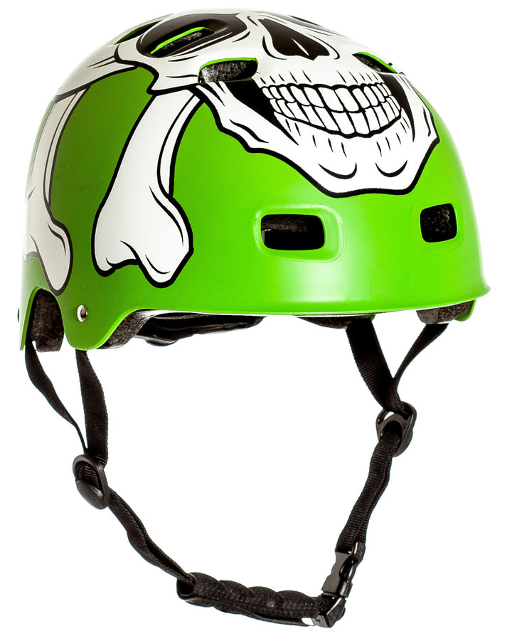 skull graphic multi-sport skate and bicycle safety helmet with adjustable chin strap Bowlift