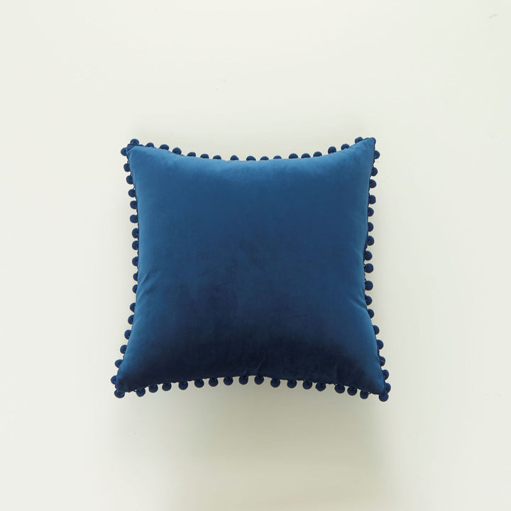Decorative Velvet Cushion with Pom-Pom Trim