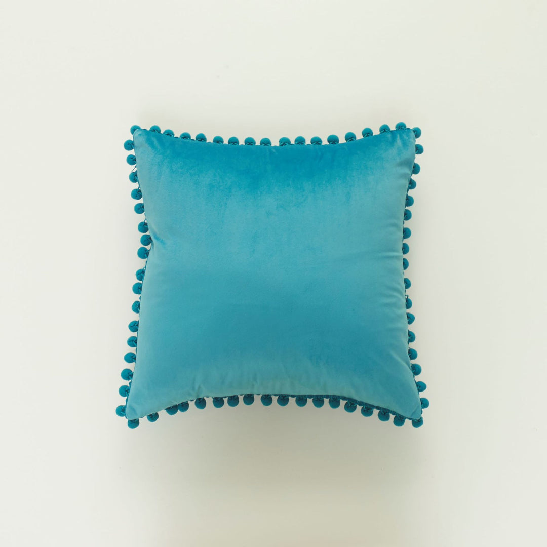 Decorative Velvet Cushion with Pom-Pom Trim