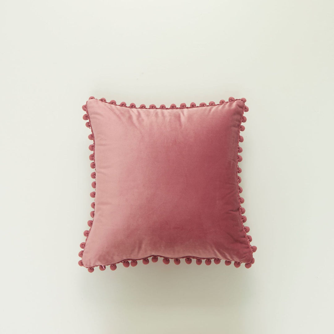 Decorative Velvet Cushion with Pom-Pom Trim