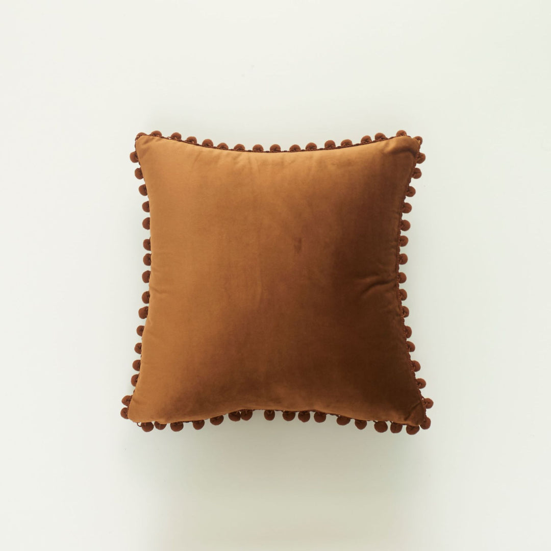 Decorative Velvet Cushion with Pom-Pom Trim