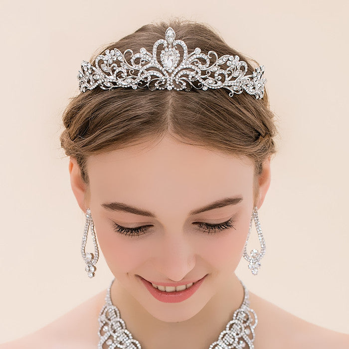 Ladies Sparkling Crystal Tiara with Filigree Design Bowlift