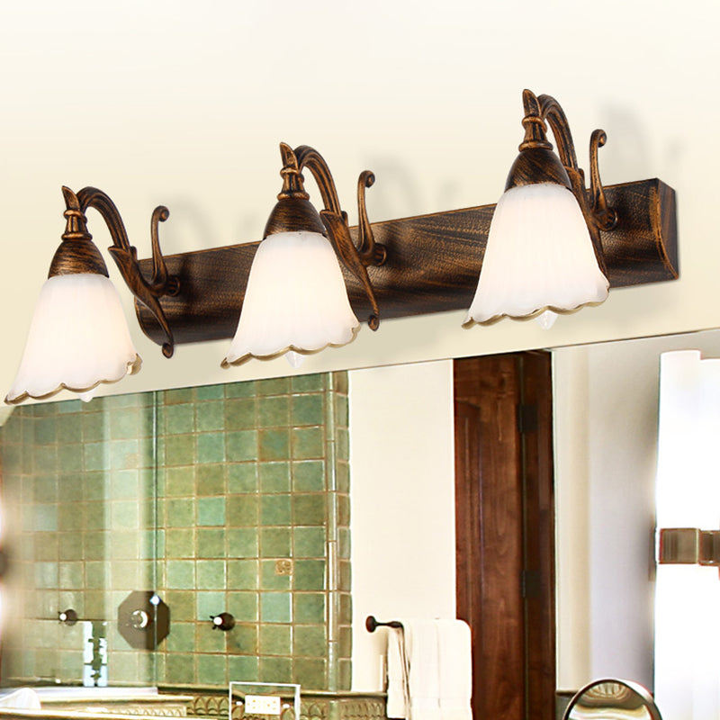 BowLift | Floral Opal Glass Wall Light Simple 2/3-Light Bronze/Weathered White Wall-Mounted Lighting with Curved Arm