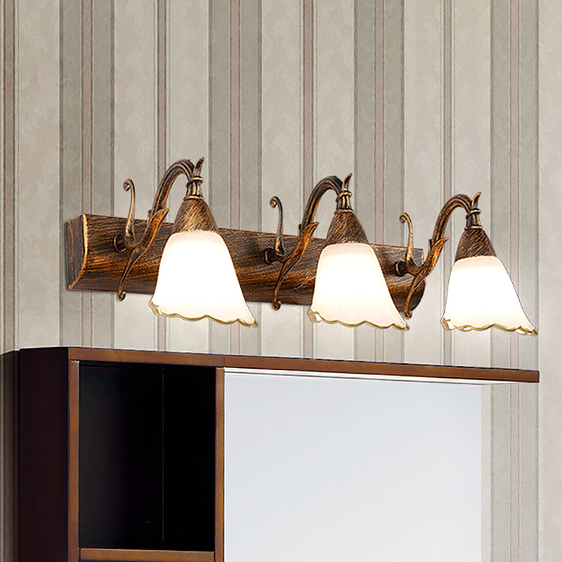 BowLift | Floral Opal Glass Wall Light Simple 2/3-Light Bronze/Weathered White Wall-Mounted Lighting with Curved Arm